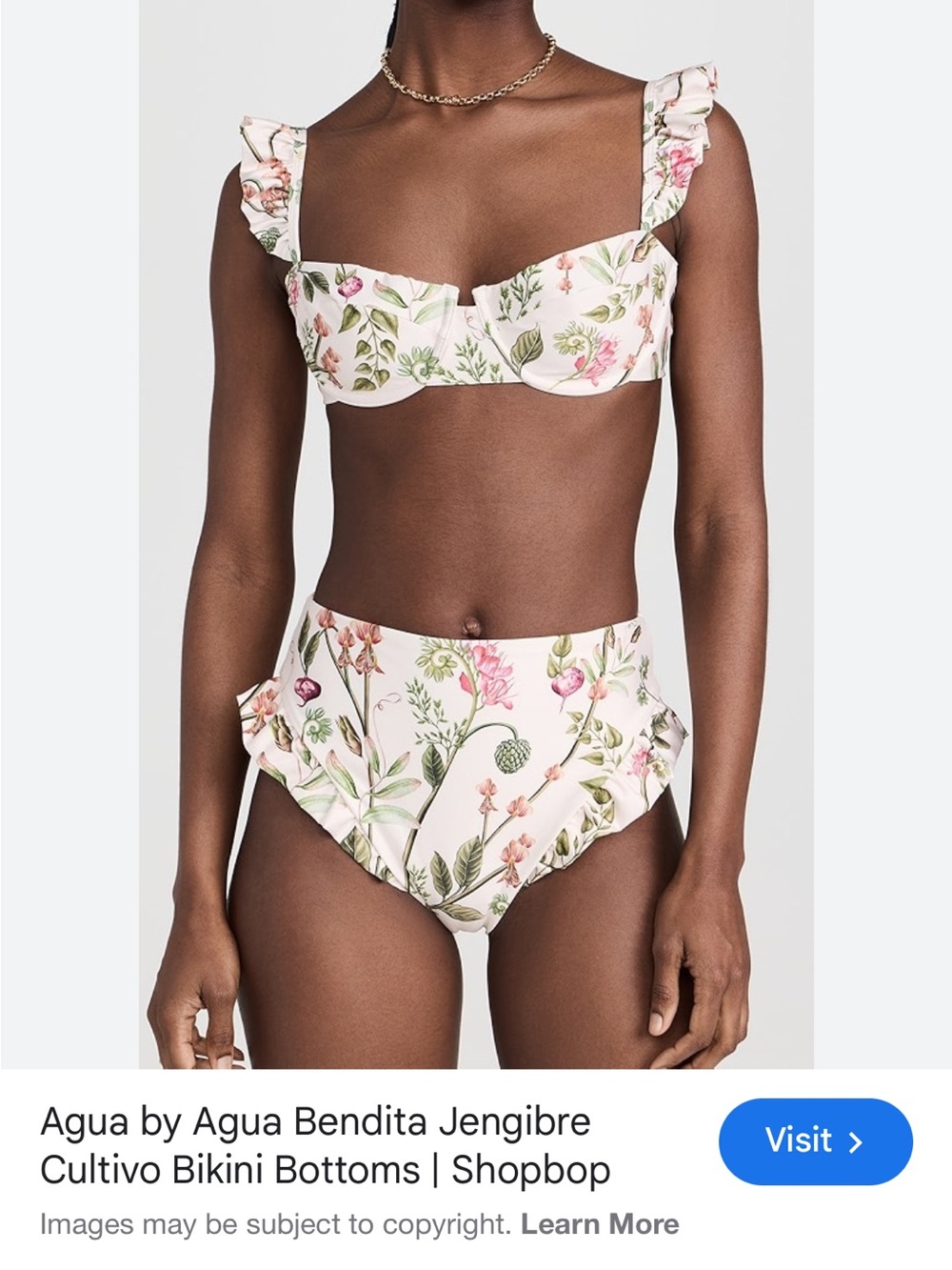 Agua Bendita Jengibre Floral Ruffle Bikini Set - Cream/Pink